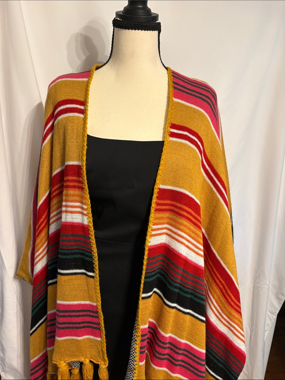 Southwestern Bull Skull Cape/Poncho with Fringe by Three Bird Nest. SZ OS.